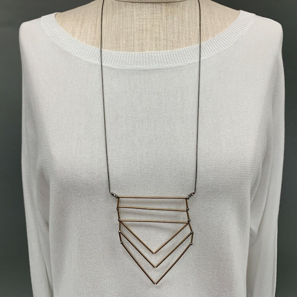 Romolo Conrad Women's Necklace Chevron Tube‎ Gold Black Chain NWT